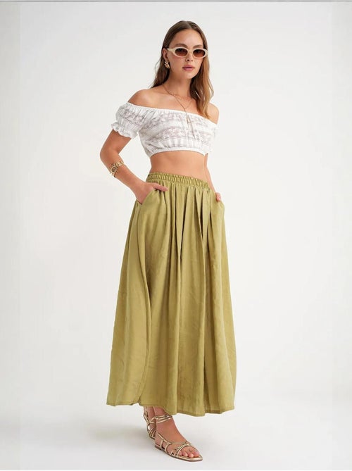 Jupe longue taille haute avec cordon de serrage à la taille mixray - Kiabi Jupe longue taille haute avec cordon de serrage à la taille mixray - Kiabi