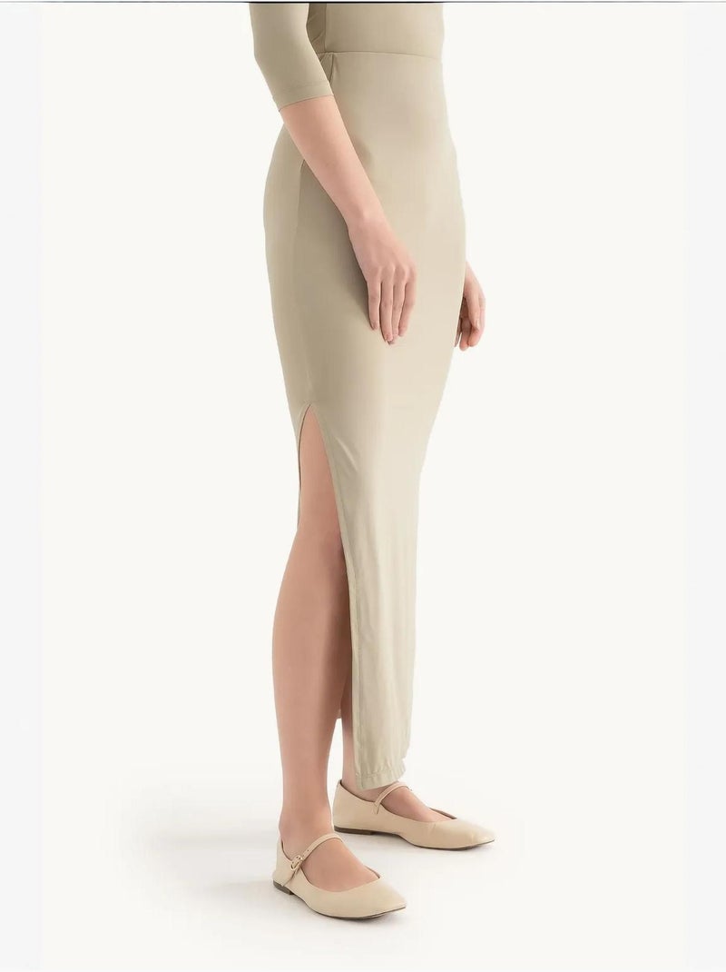 Jupe longue taille haute avec fente latérale Vert - Kiabi
