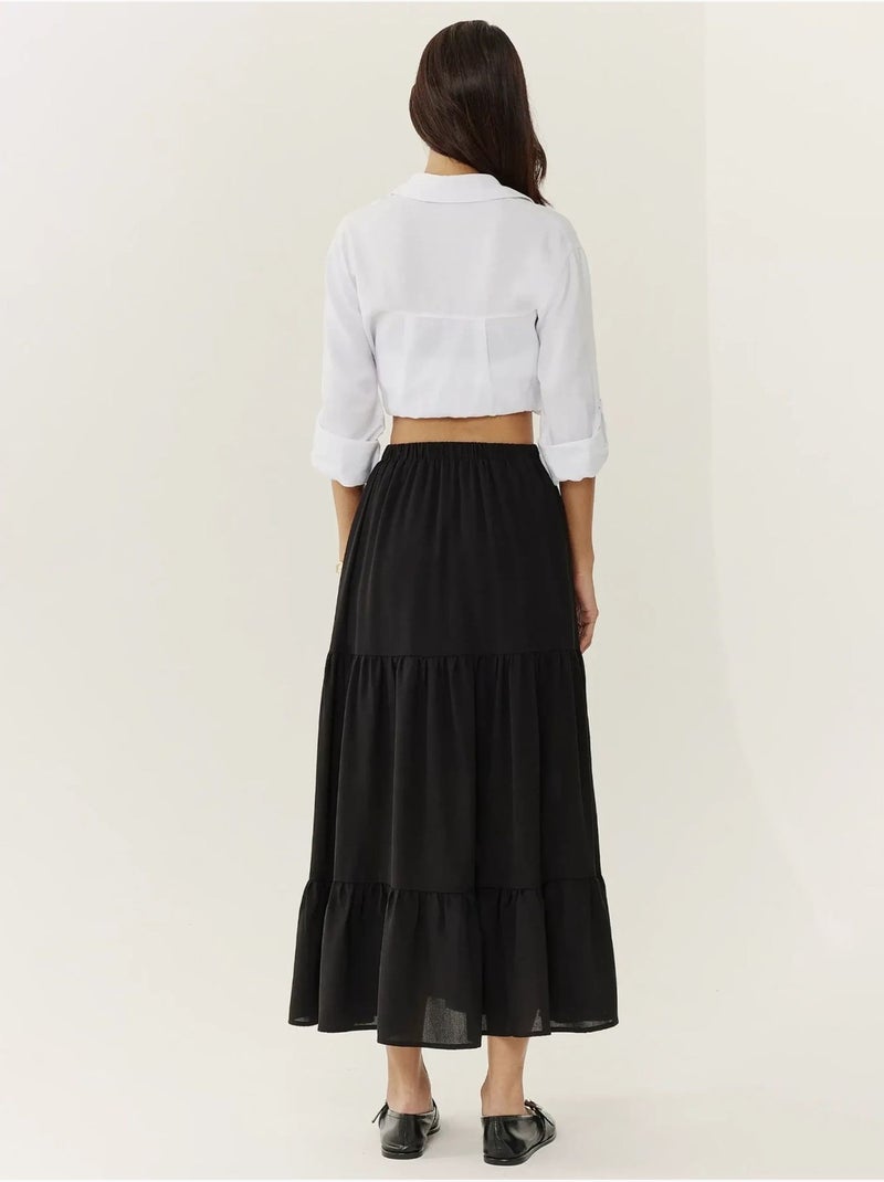 Jupe longue taille haute avec fente Noir - Kiabi