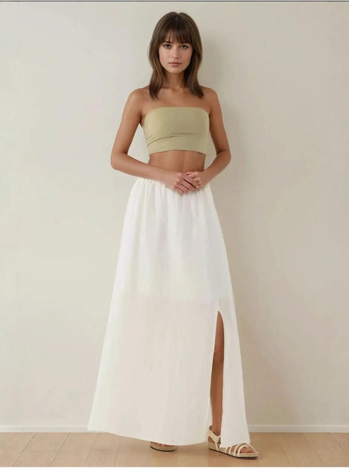 Jupe longue taille haute en A avec fente - Kiabi Jupe longue taille haute en A avec fente - Kiabi
