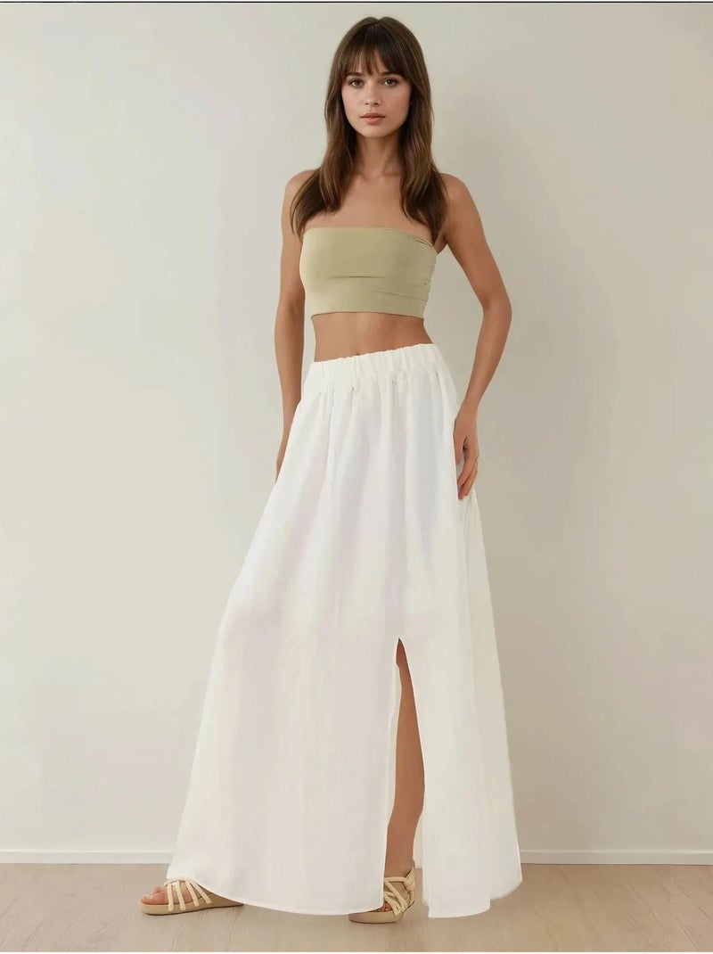 Jupe longue taille haute en A avec fente Blanc - Kiabi