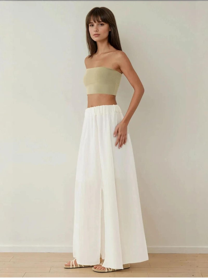 Jupe longue taille haute en A avec fente Blanc - Kiabi