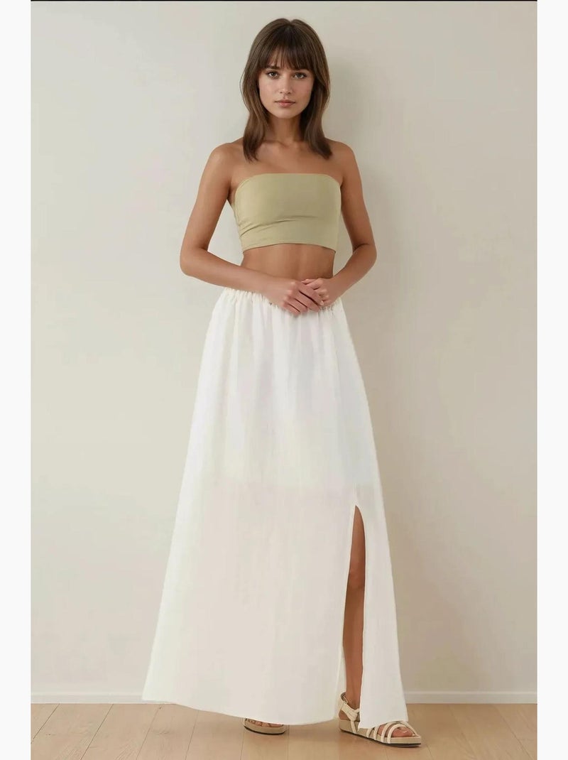 Jupe longue taille haute en a avec fente hiccup Blanc - Kiabi