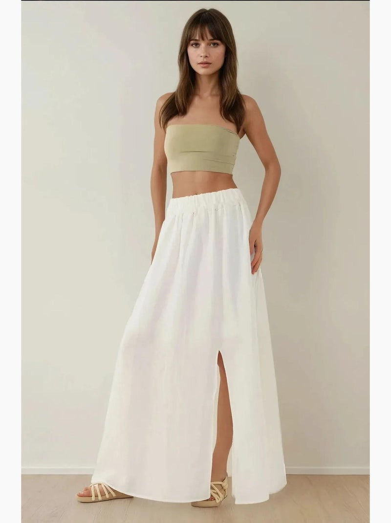 Jupe longue taille haute en a avec fente hiccup Blanc - Kiabi