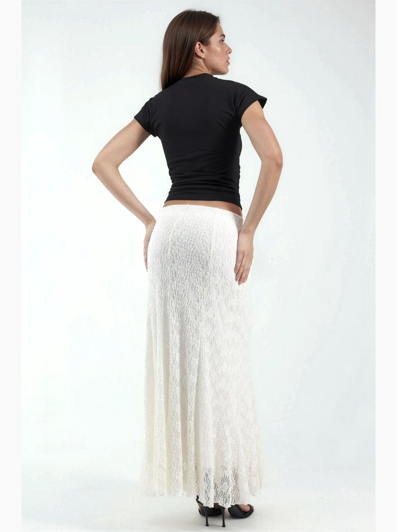 Jupe longue taille haute en dentelle hiccup Crème - Kiabi
