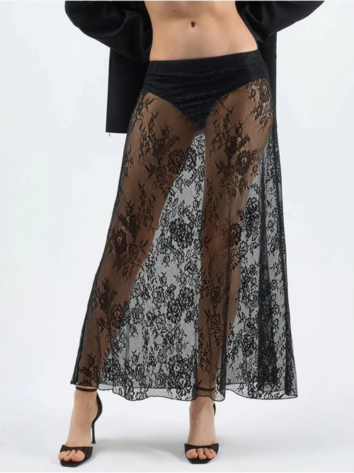 Jupe longue taille haute en dentelle - Kiabi