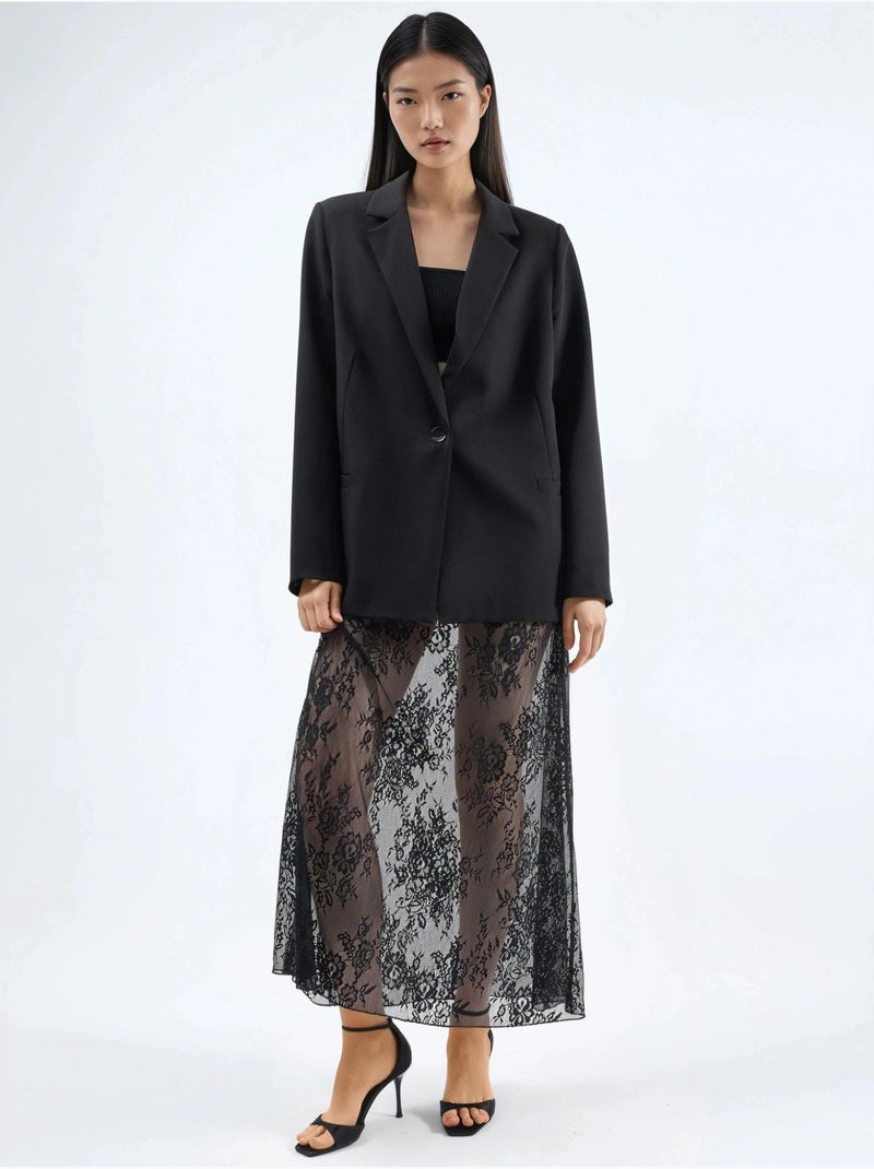 Jupe longue taille haute en dentelle Noir - Kiabi