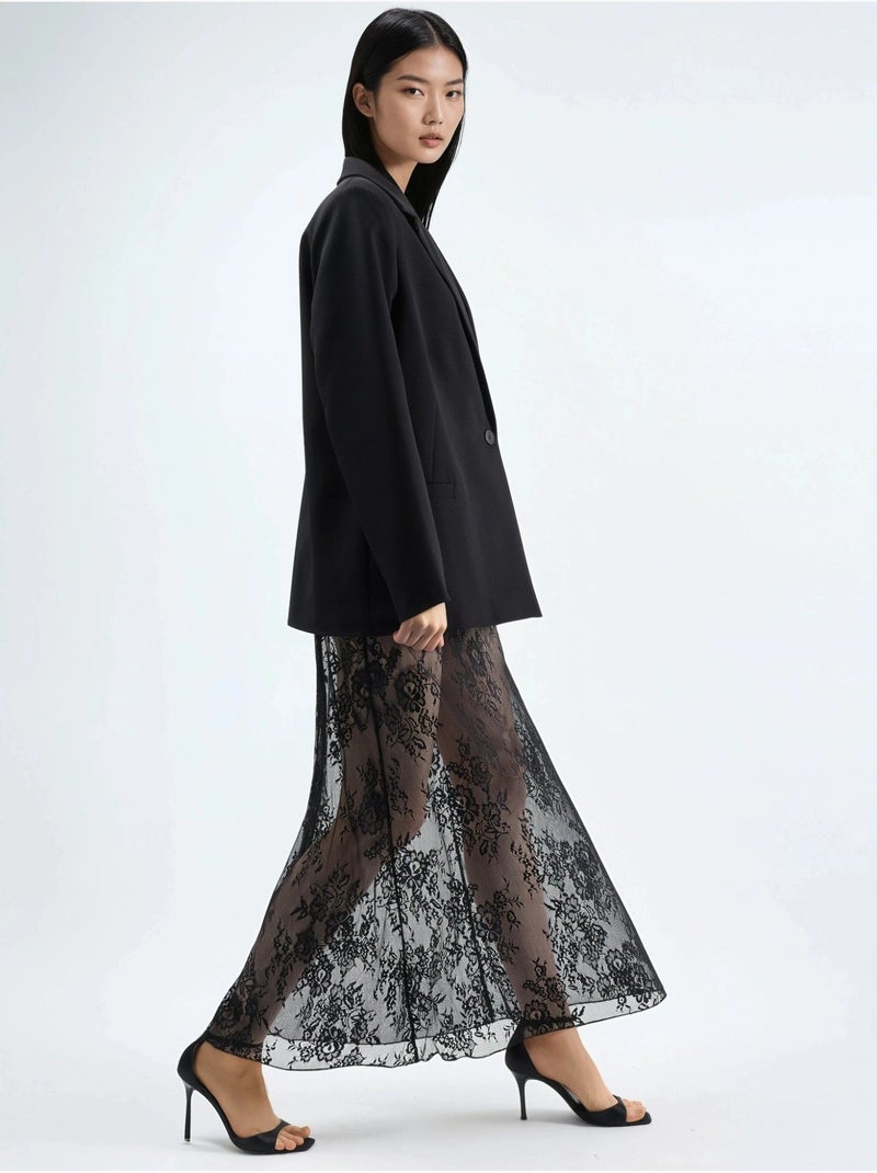 Jupe longue taille haute en dentelle Noir - Kiabi