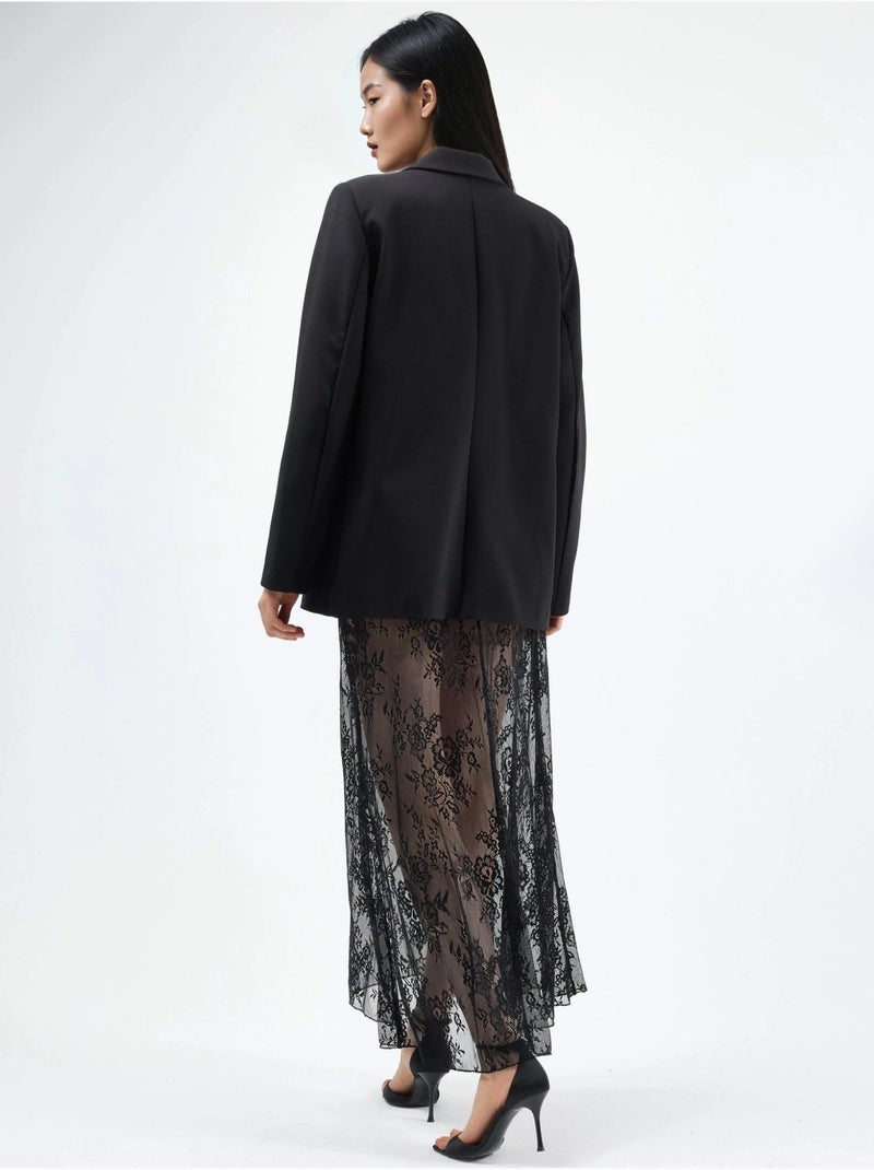 Jupe longue taille haute en dentelle Noir - Kiabi
