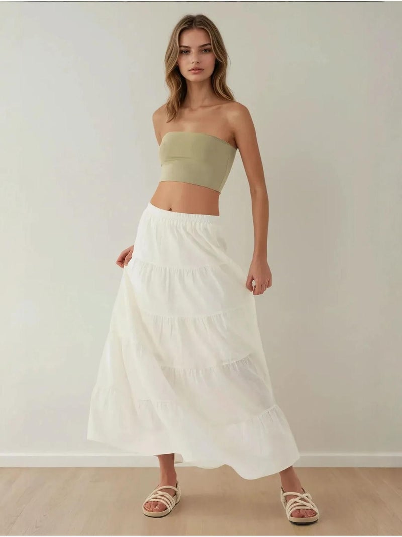Jupe longue taille haute en lin Blanc - Kiabi