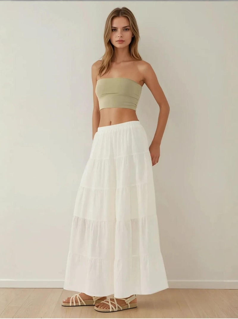 Jupe longue taille haute en lin Blanc - Kiabi