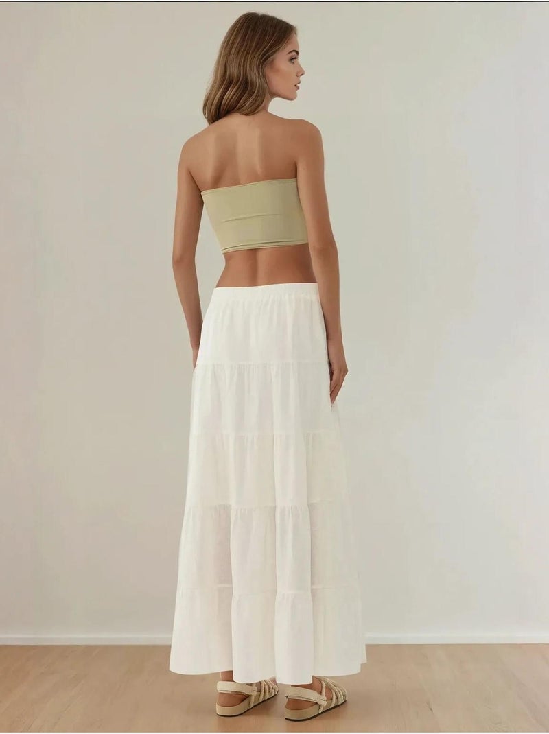 Jupe longue taille haute en lin Blanc - Kiabi