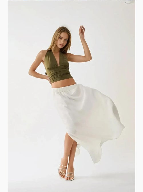 Jupe longue taille haute en lin hiccup - Kiabi Jupe longue taille haute en lin hiccup - Kiabi
