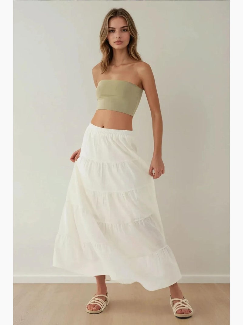 Jupe longue taille haute en lin hiccup Blanc - Kiabi