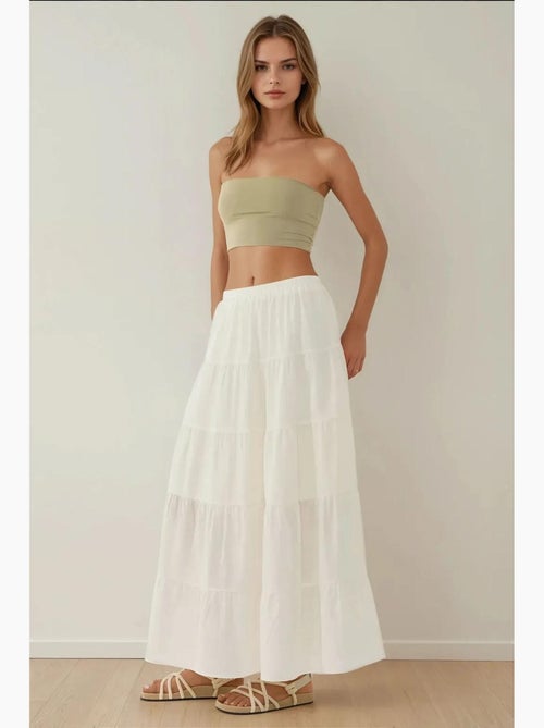 Jupe longue taille haute en lin hiccup - Kiabi Jupe longue taille haute en lin hiccup - Kiabi