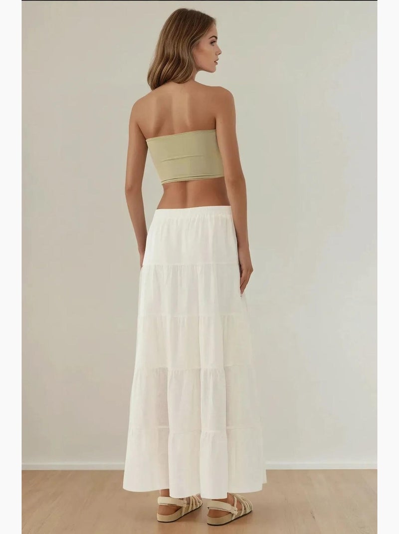 Jupe longue taille haute en lin hiccup Blanc - Kiabi