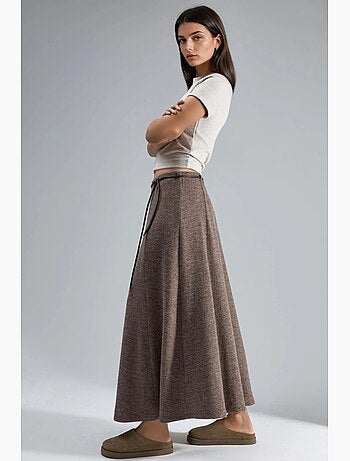 Jupe longue texturée taille haute avec détail à nouer busem