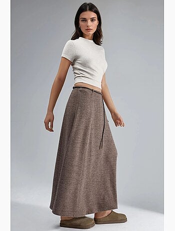 Jupe longue texturée taille haute avec détail à nouer busem