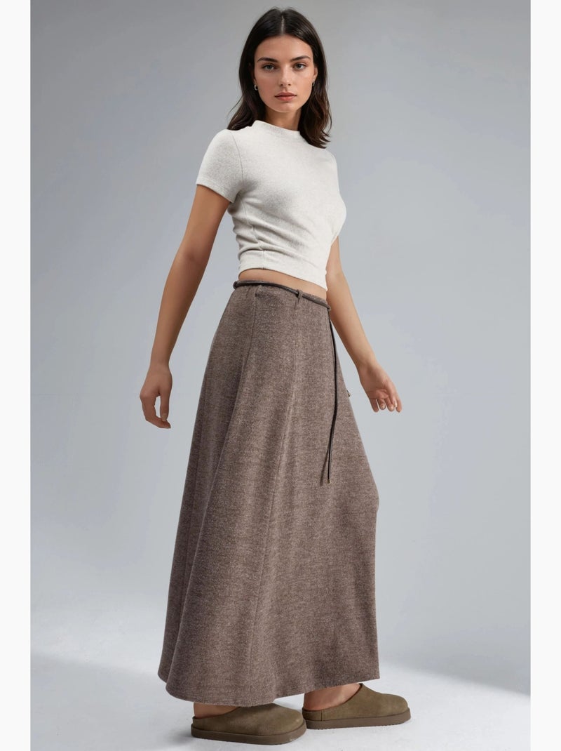 Jupe longue texturée taille haute avec détail à nouer busem Marron clair - Kiabi
