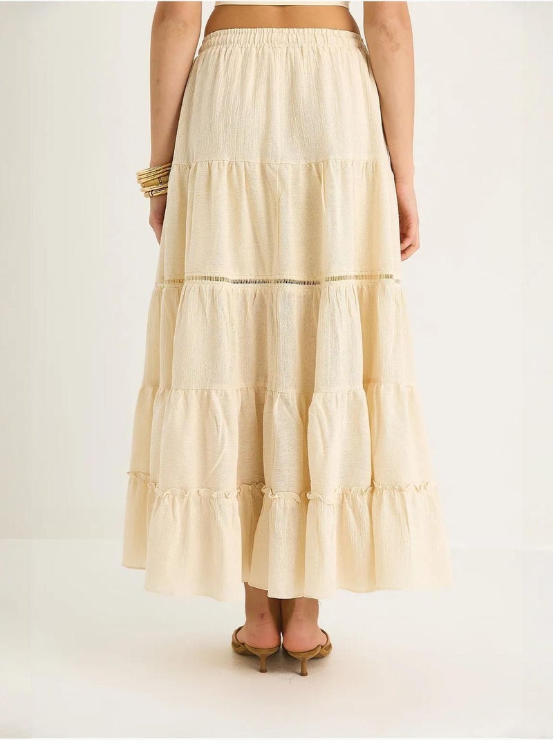 Jupe longue texturée taille haute avec fente lucci Beige argile - Kiabi