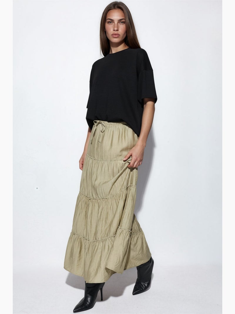 Jupe longue texturée taille haute busem Kaki - Kiabi