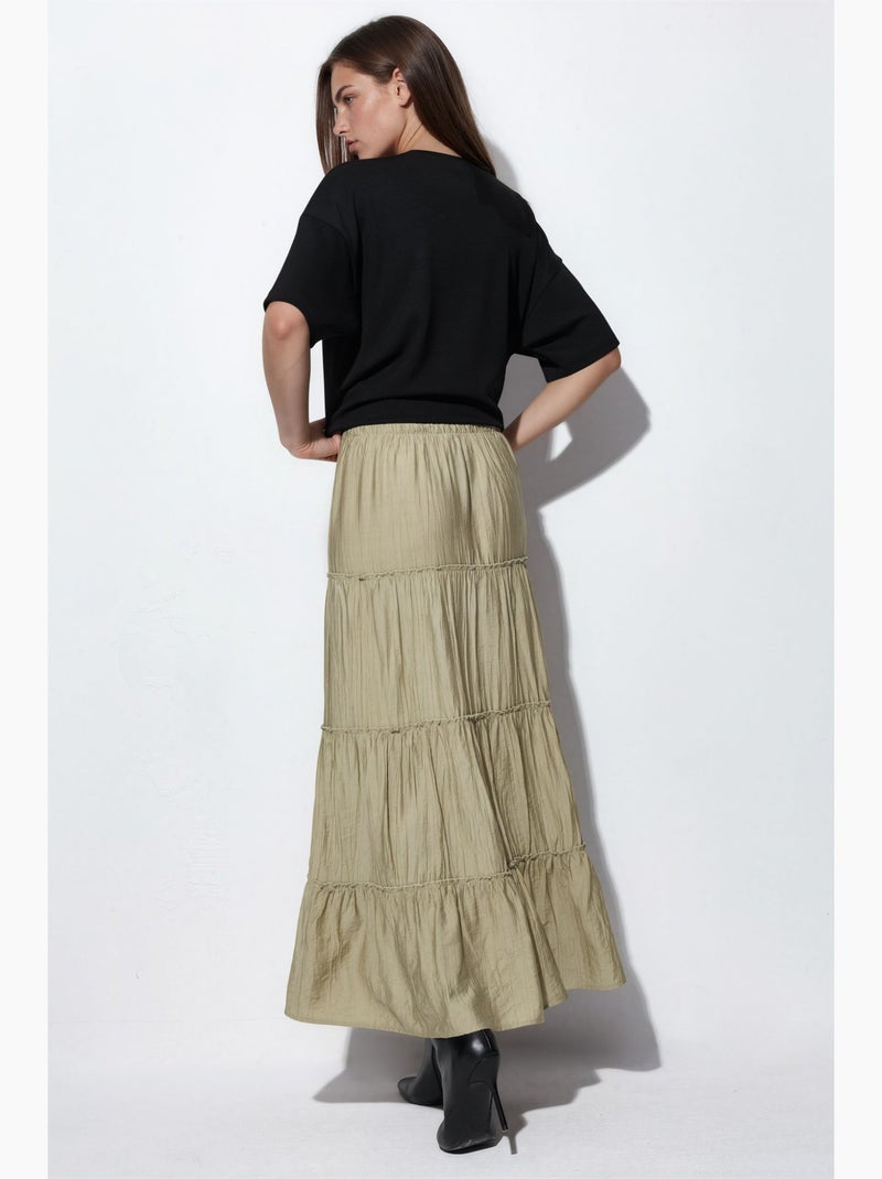 Jupe longue texturée taille haute busem Kaki - Kiabi