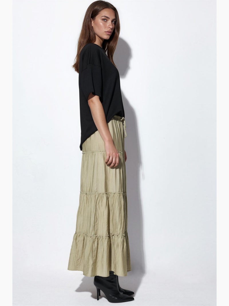 Jupe longue texturée taille haute busem Kaki - Kiabi