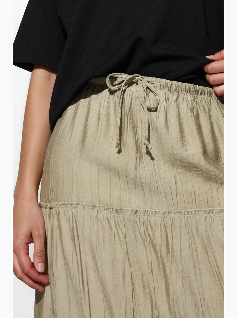 Jupe longue texturée taille haute busem Kaki - Kiabi