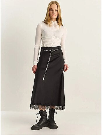 Jupe longue trapèze en satin taille haute lucci