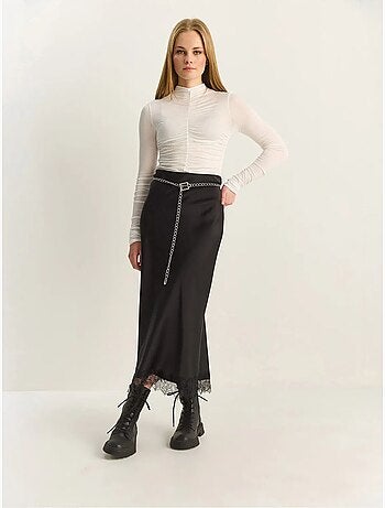 Jupe longue trapèze en satin taille haute lucci