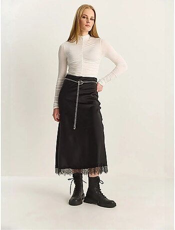 Jupe longue trapèze en satin taille haute lucci