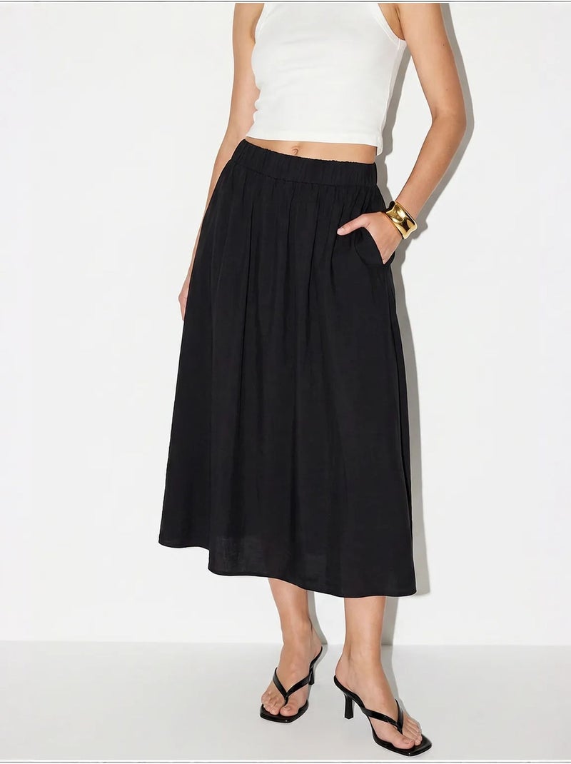 Jupe longue trapèze taille haute avec poches lucci Noir - Kiabi