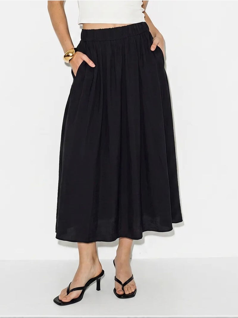 Jupe longue trapèze taille haute avec poches lucci Noir - Kiabi