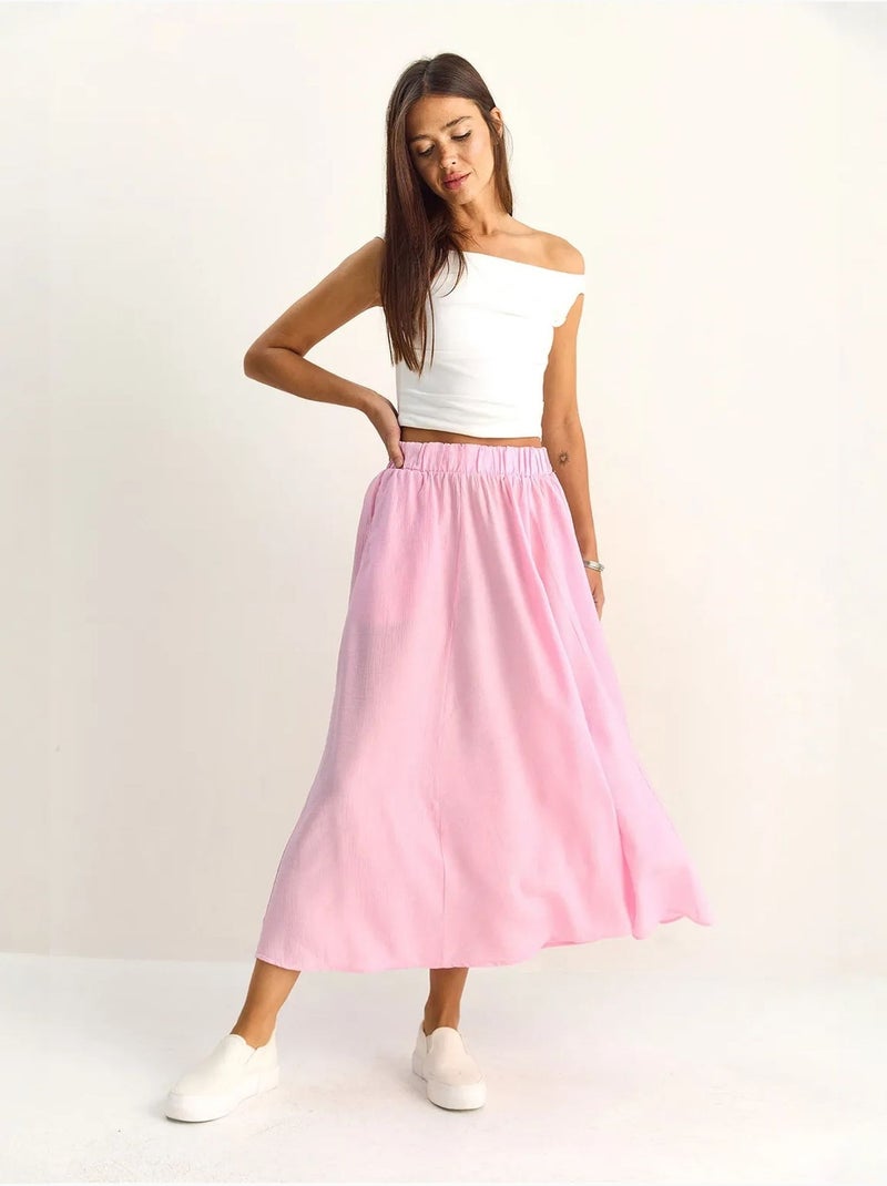 Jupe longue trapèze taille haute avec poches lucci Rose clair - Kiabi
