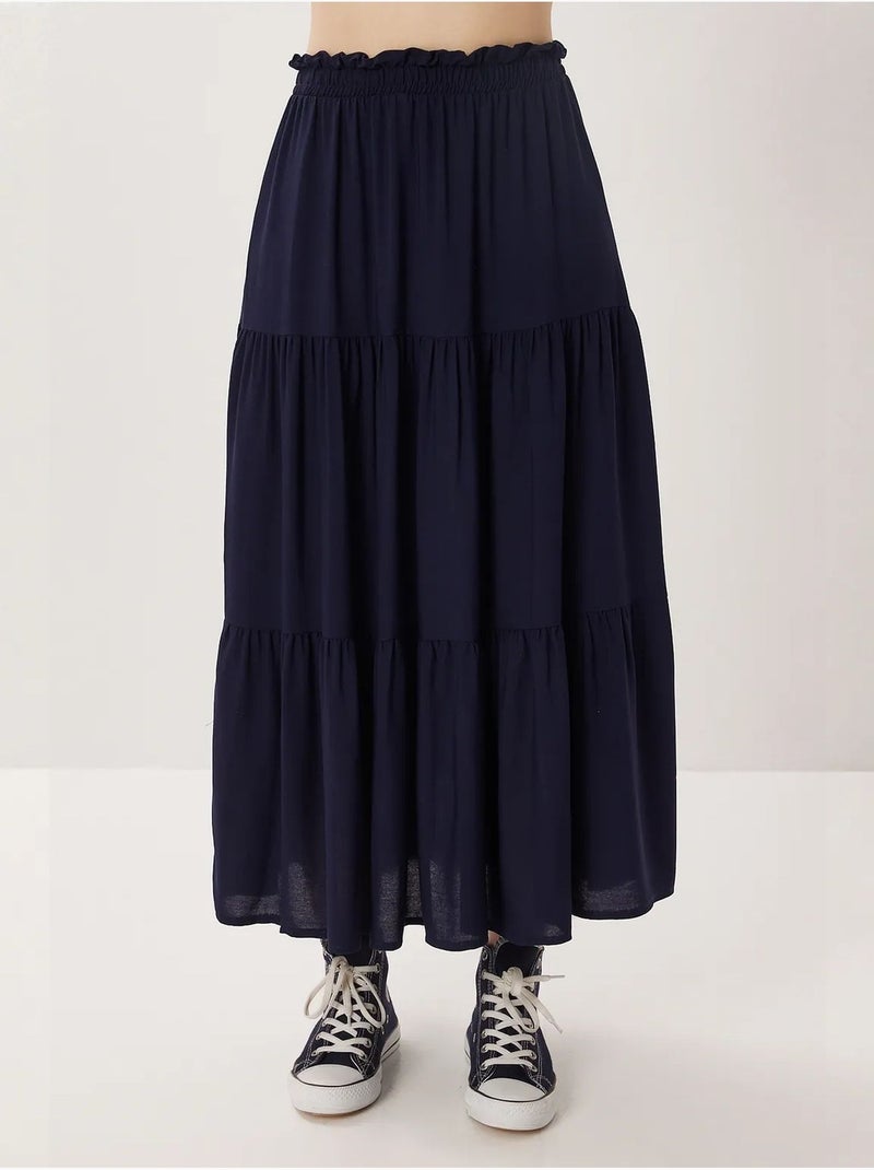 Jupe longue trapèze taille haute istanbul Bleu marine - Kiabi