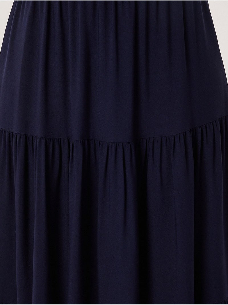 Jupe longue trapèze taille haute istanbul Bleu marine - Kiabi
