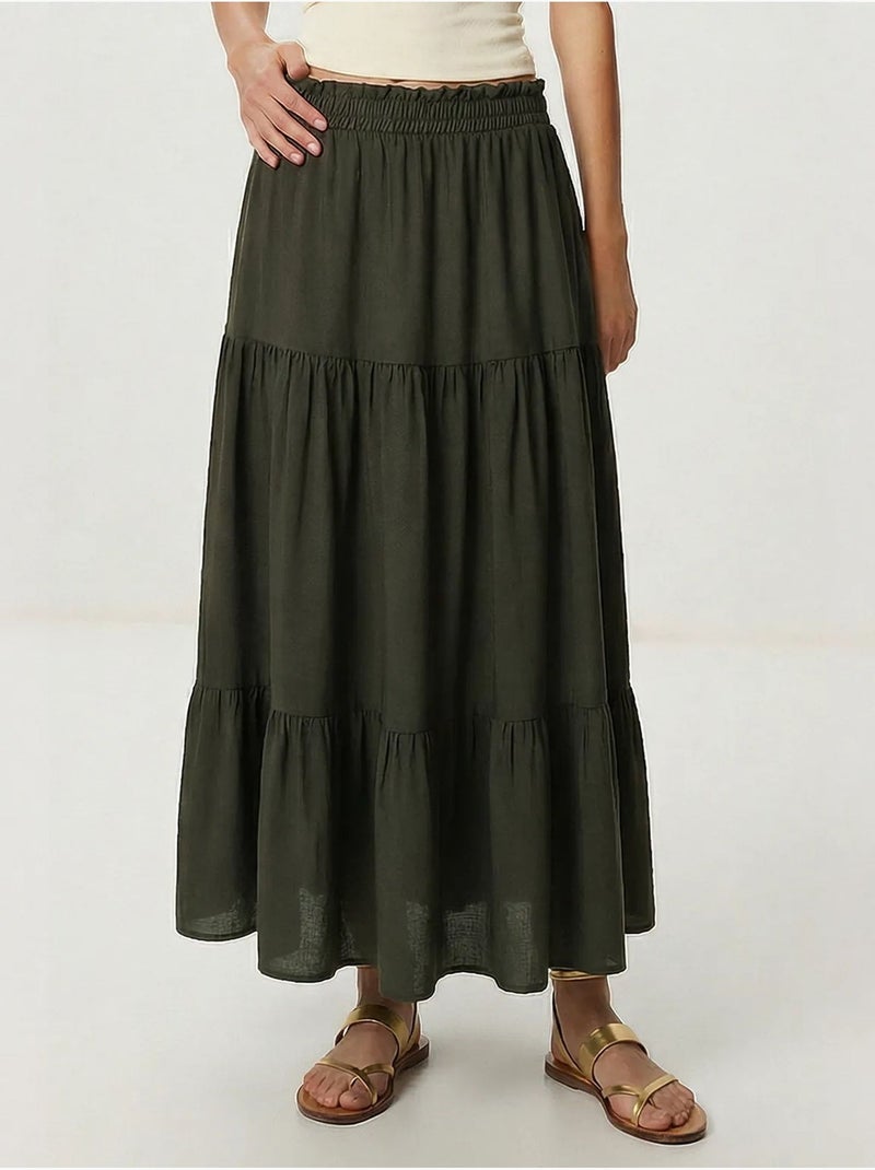 Jupe longue trapèze taille haute istanbul Kaki - Kiabi