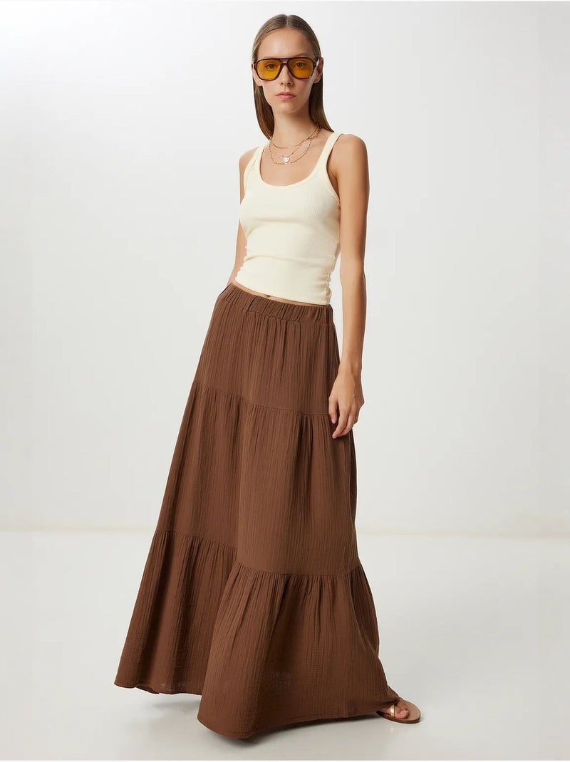 Jupe longue trapèze taille haute istanbul Marron chocolat - Kiabi