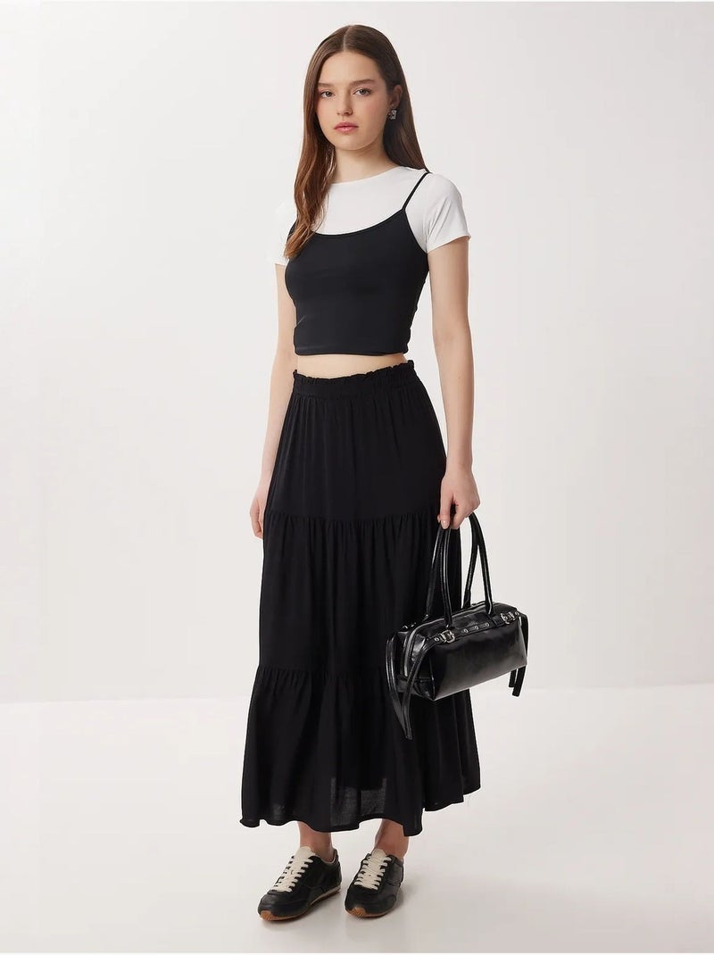 Jupe longue trapèze taille haute istanbul Noir - Kiabi