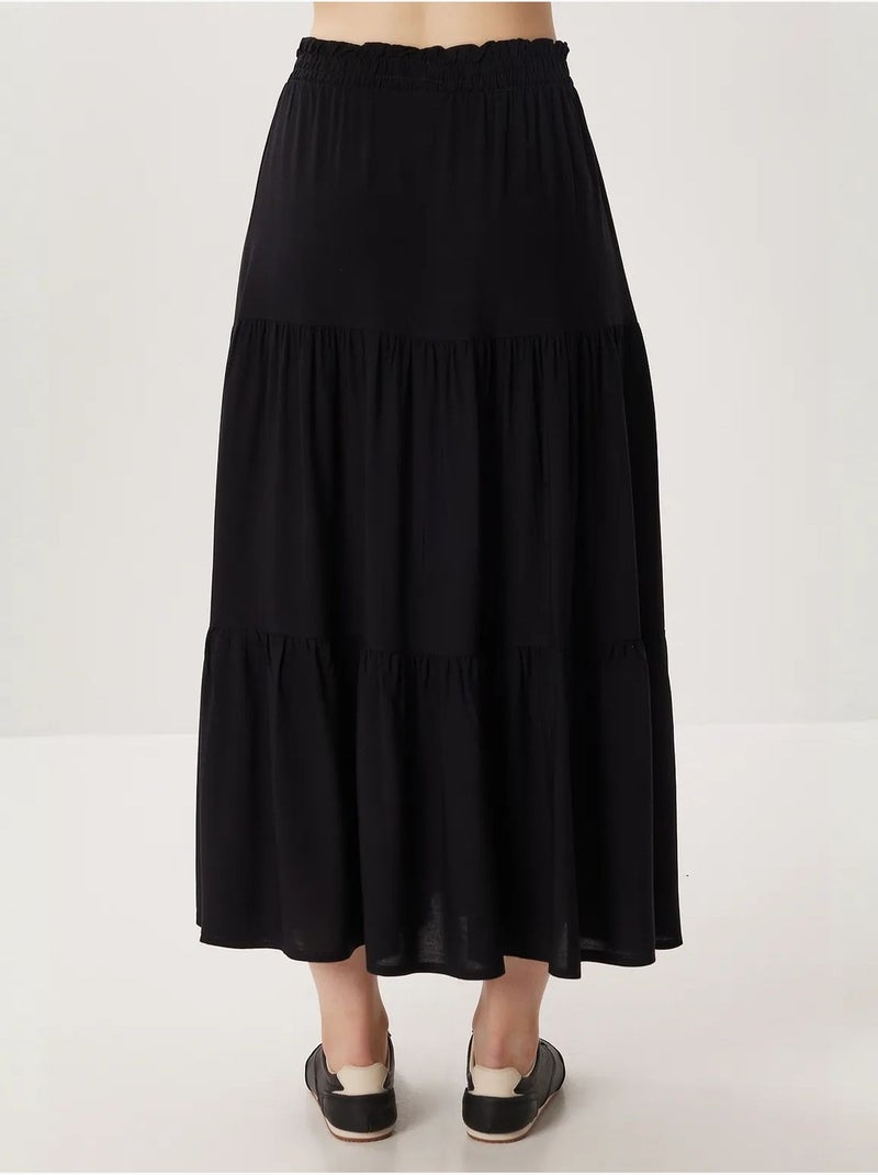 Jupe longue trapèze taille haute istanbul Noir - Kiabi