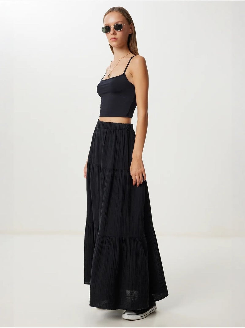 Jupe longue trapèze taille haute istanbul Noir - Kiabi