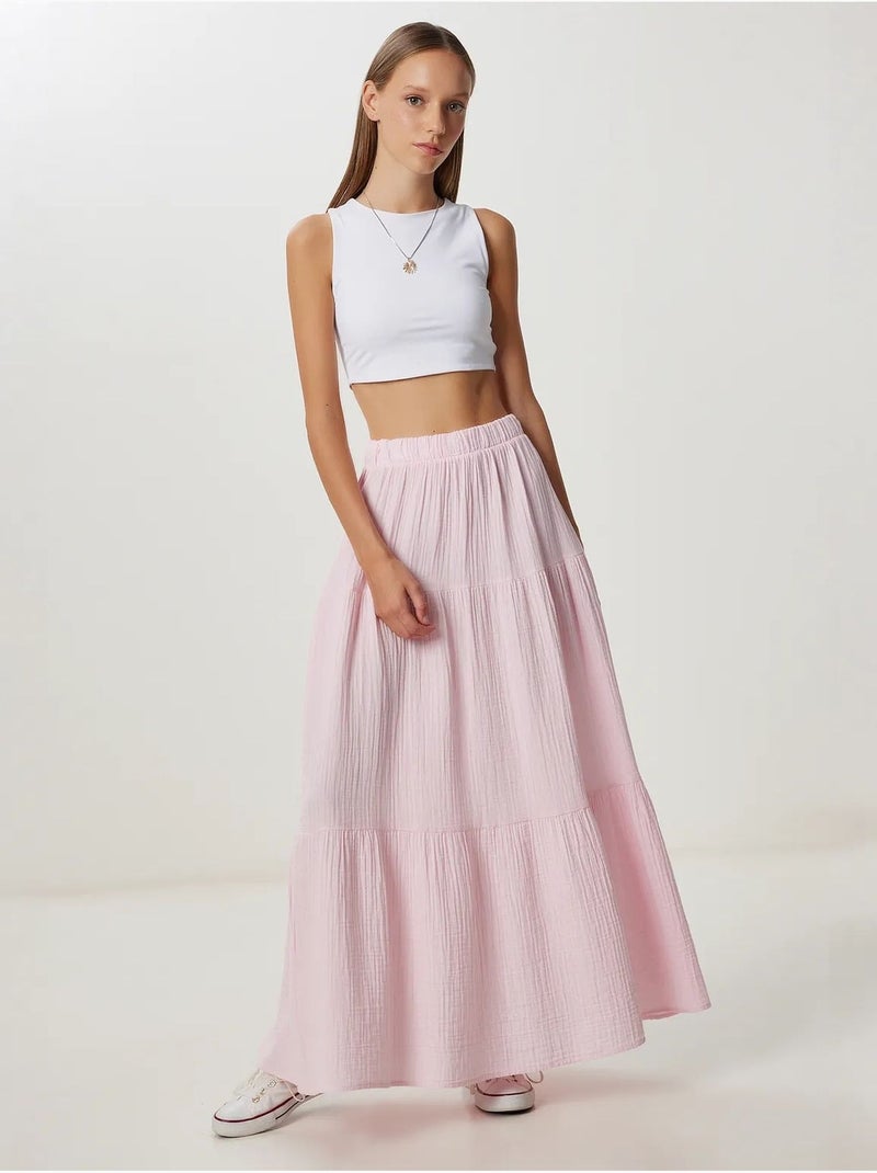 Jupe longue trapèze taille haute istanbul Vieux rose - Kiabi
