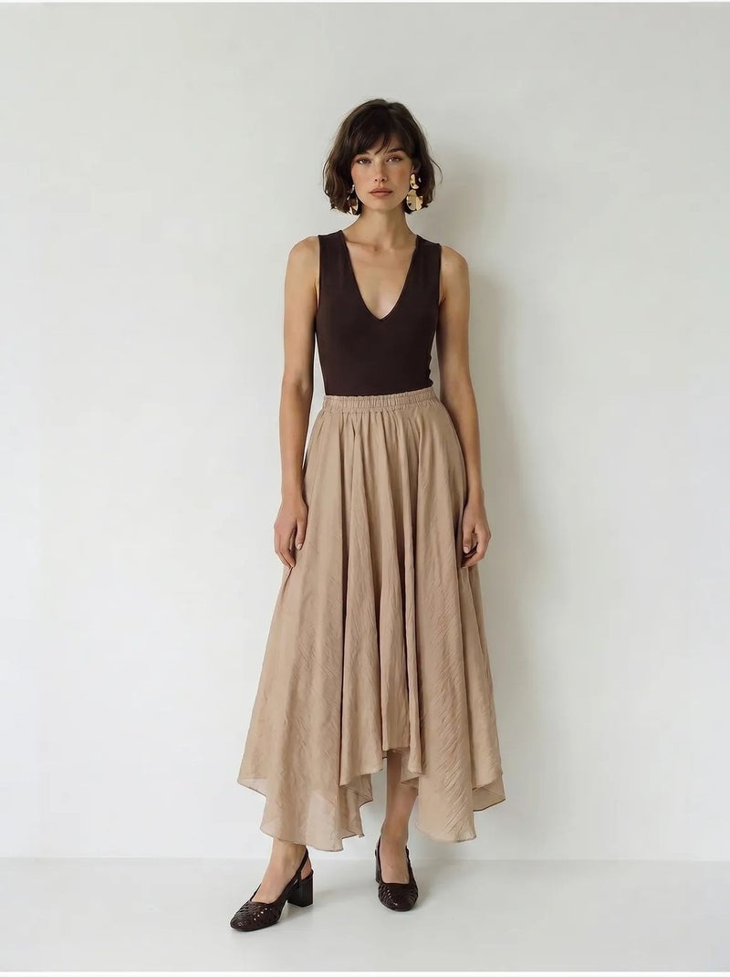Jupe longue trapèze taille haute lucci Beige argile - Kiabi