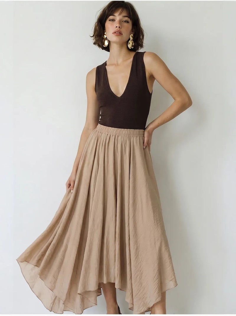 Jupe longue trapèze taille haute lucci Beige argile - Kiabi