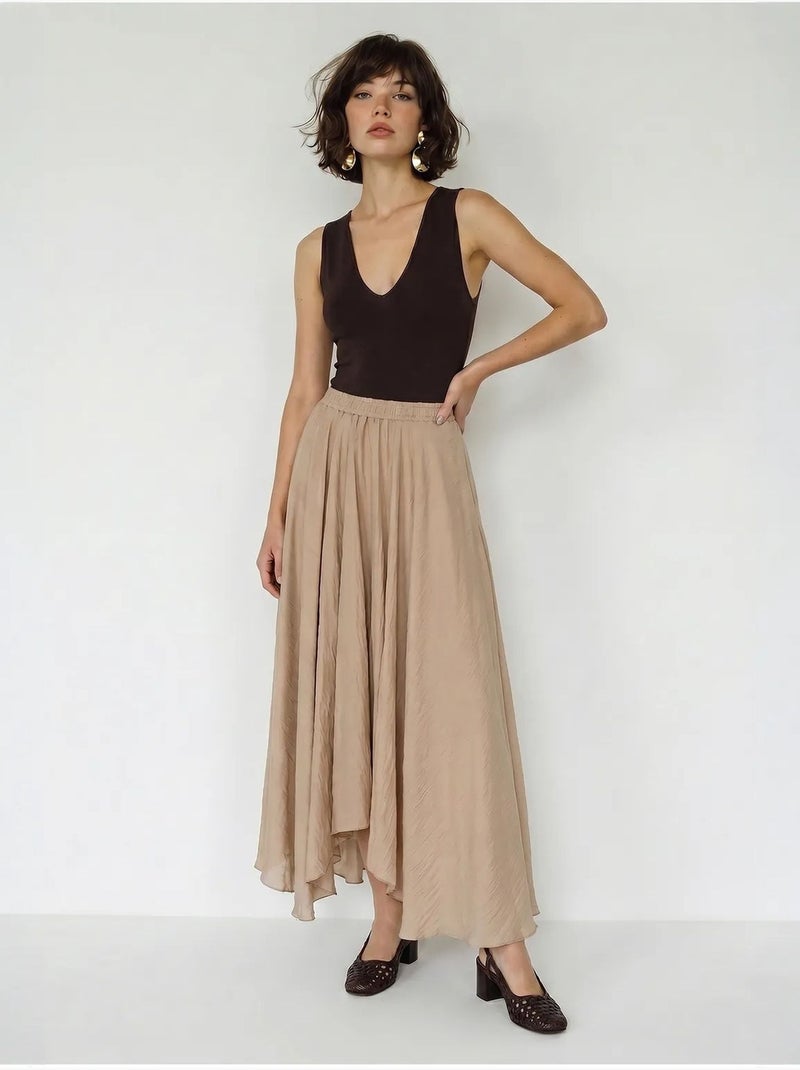 Jupe longue trapèze taille haute lucci Beige argile - Kiabi