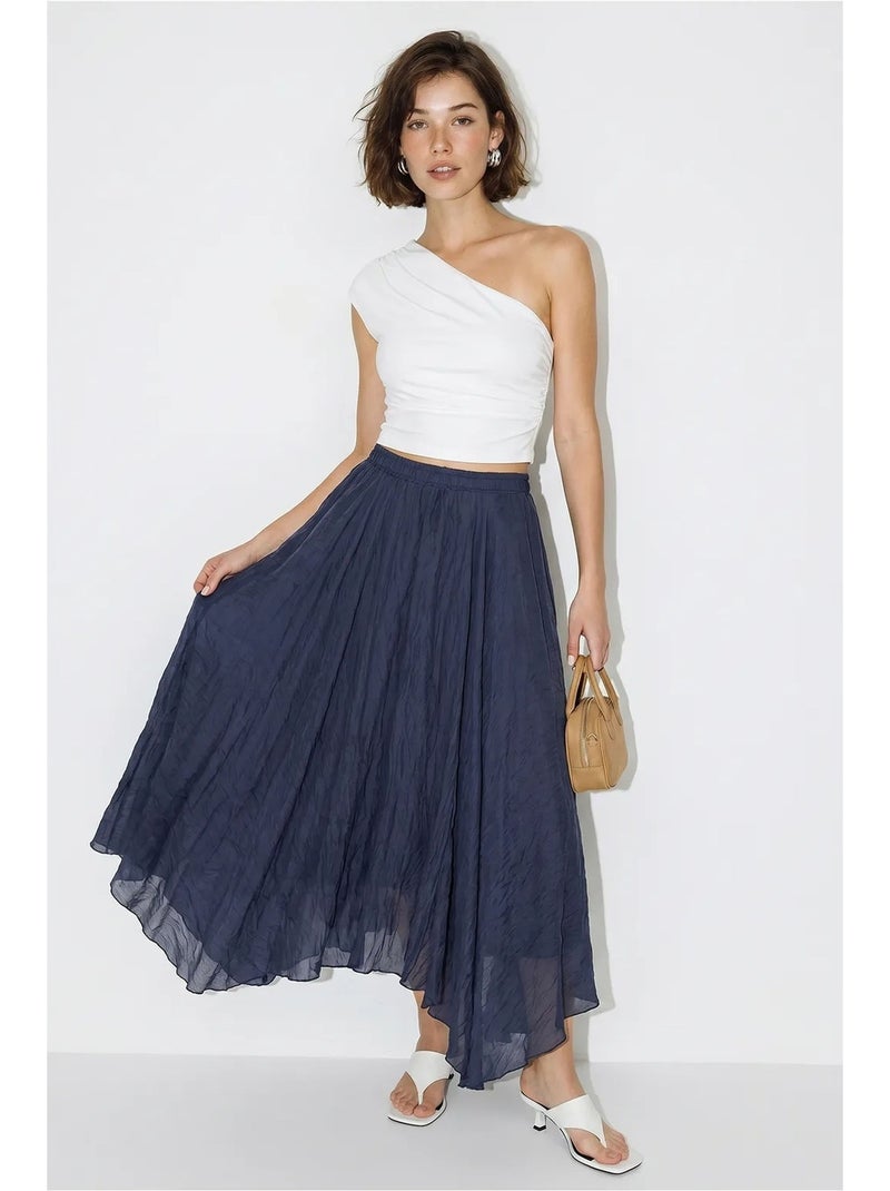 Jupe longue trapèze taille haute lucci Bleu marine - Kiabi