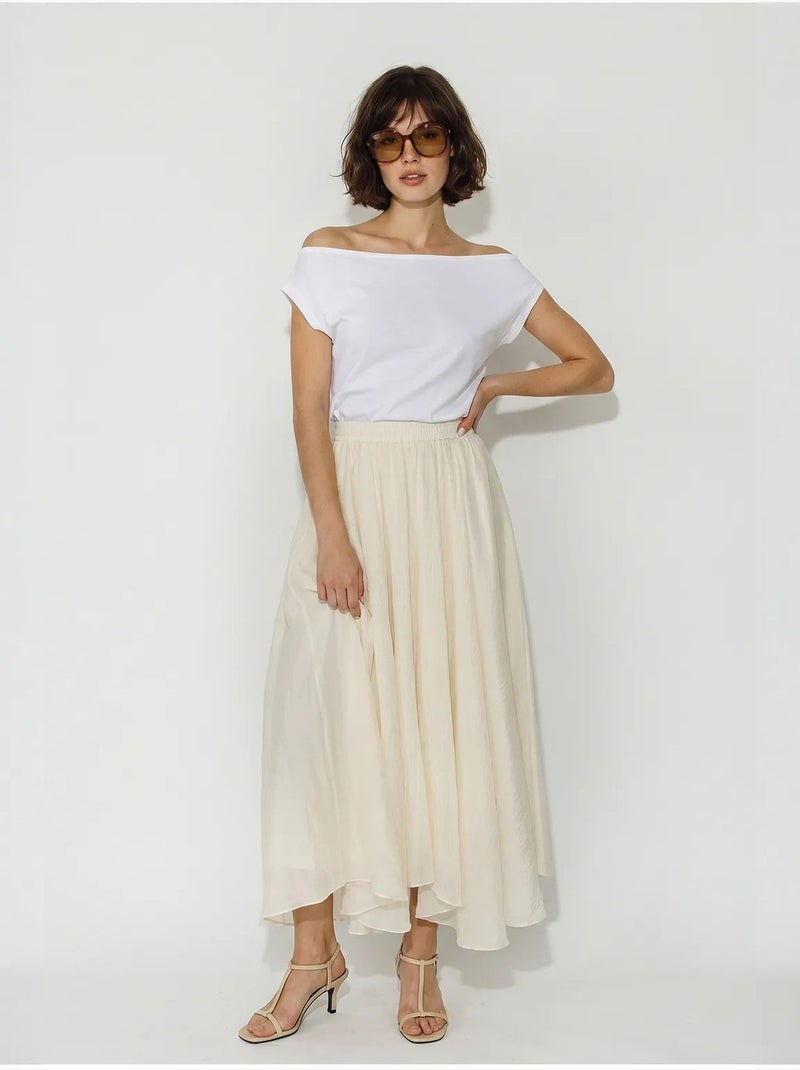 Jupe longue trapèze taille haute lucci Crème - Kiabi
