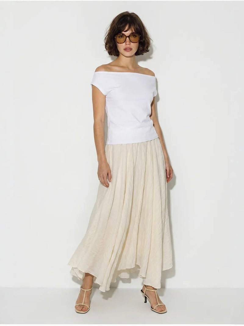 Jupe longue trapèze taille haute lucci Crème - Kiabi