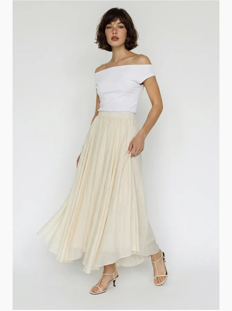 Jupe longue trapèze taille haute lucci Crème - Kiabi