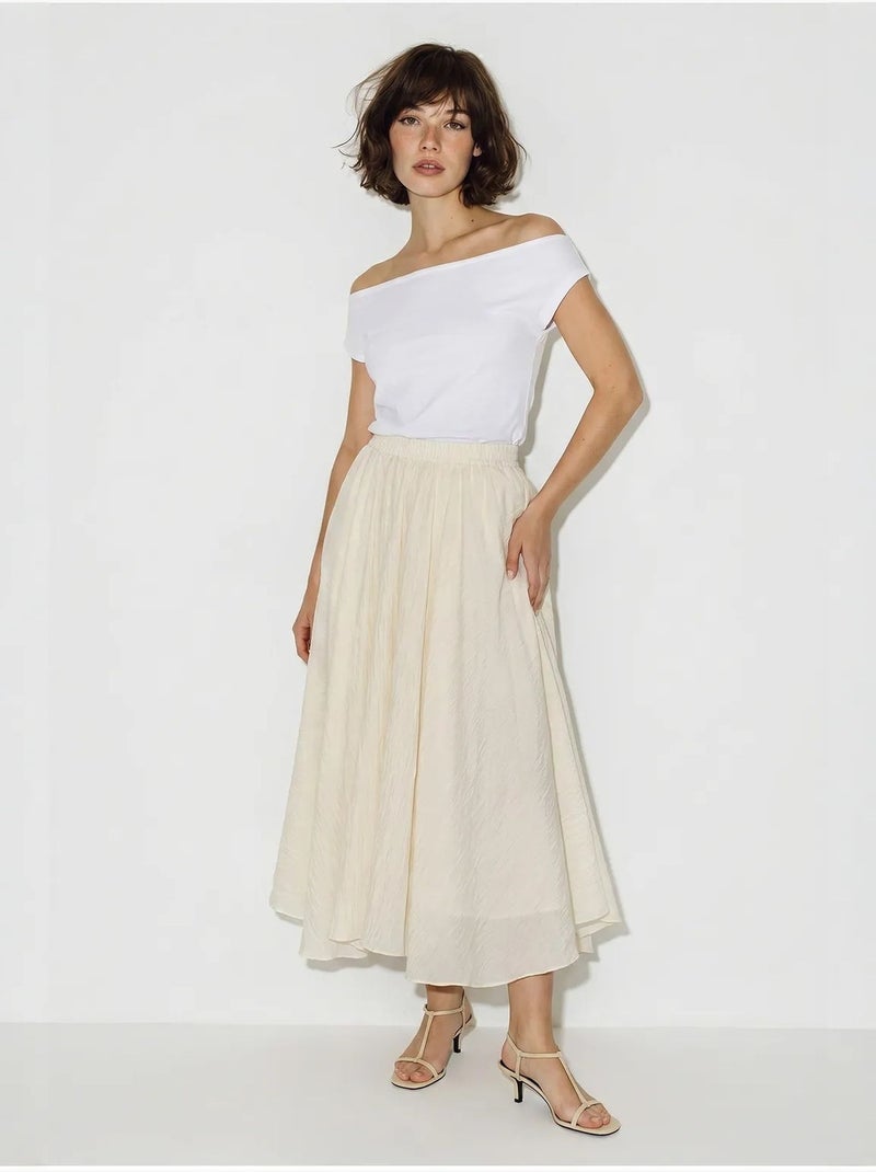 Jupe longue trapèze taille haute lucci Crème - Kiabi